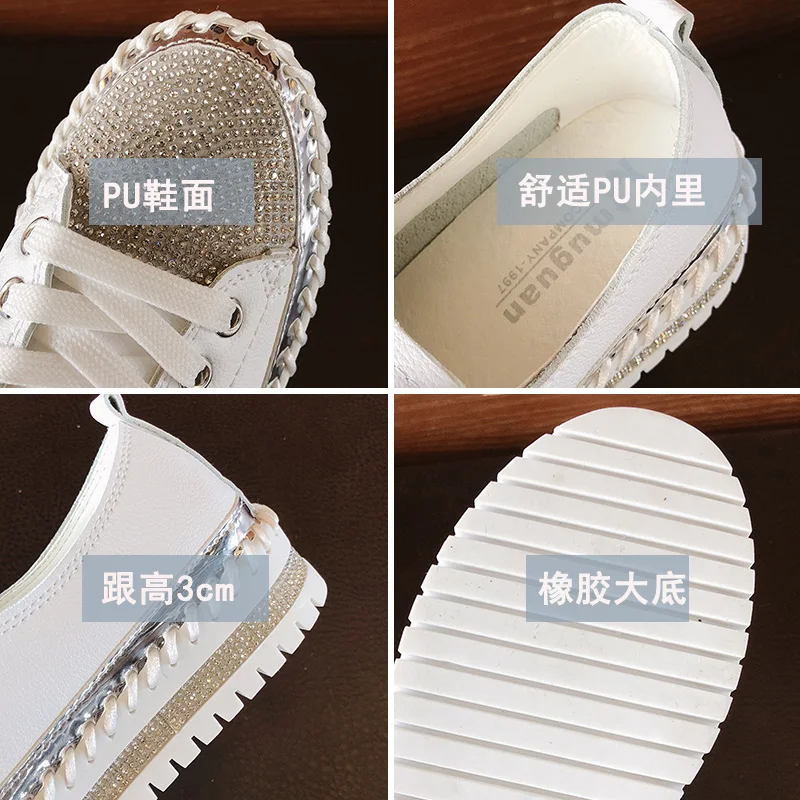 Round Toe 2024 Women Shoes Ballet Flats Platform Shallow Mouth Solid All-Match Crystal Creepers Dress Casual Fashion On Small