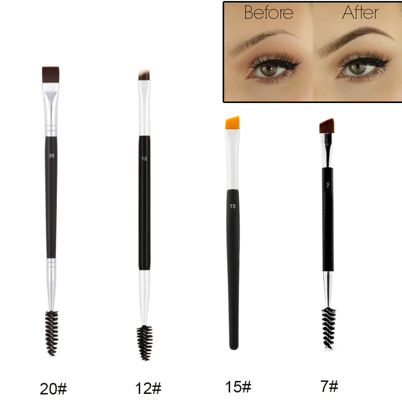 Duo Brow Brush 12# 15# 7# 20# Eyebrow Enhancer Angled Eyebrow Brush + Comb Professional Beauty Makeup Tool 1PCS