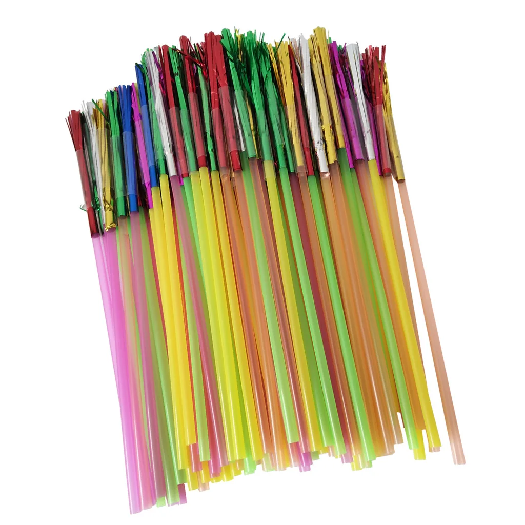 100 X Metallic Foil Fringe Fireworks Cocktail Party Straws Decoration