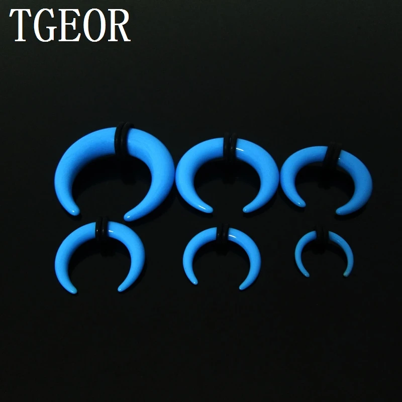 Hot sale 1 pair mixed 6 gauges mixed solid colors horseshoe ear expander acrylic piercing ear taper free shipping