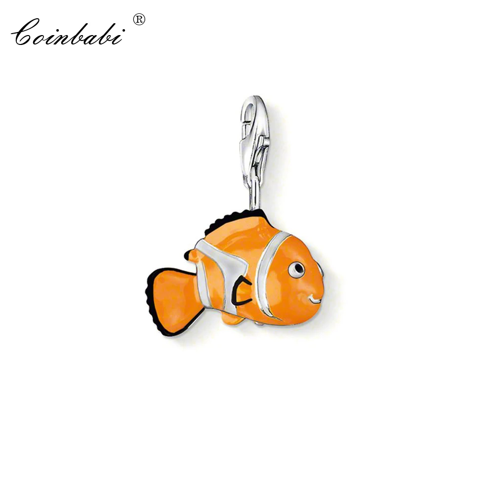 Charm Pendant Clownfish Fish,2018 Fashion Jewelry Cute Real Authentic 925 Sterling Silver Gift For Women Men Fit Bracelet