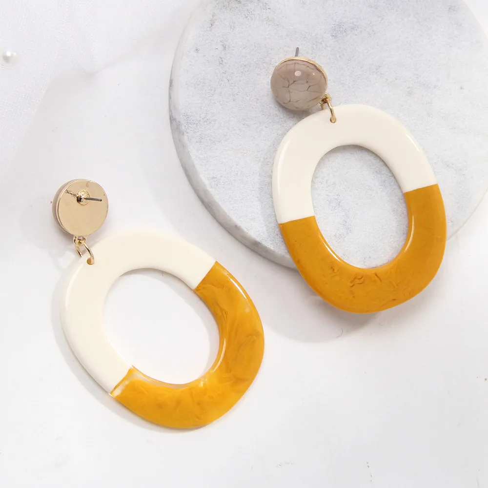 FishSheep Statement 2 Colors Stitching Oval Shape Large Acrylic Drop Earrings Big Round Circle Dangle Earring For Women Jewelry image 5