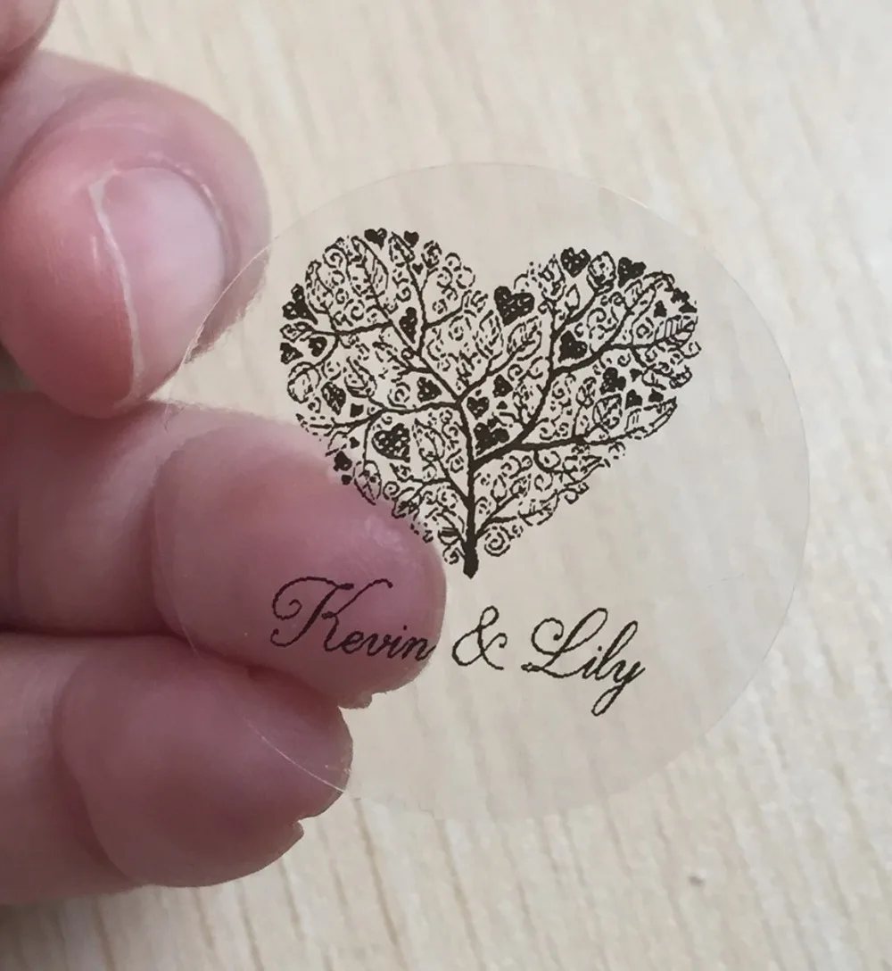 60 pieces 3 cm wedding personalised heart transparent name label party favors decoration stickers envelop seals