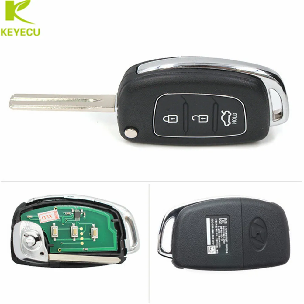 

KEYECU 3 Buttons Replacement Folding Remote Key Fob 434MHz ID46 Chip for Hyundai IX35 2013-2015,with 4D60 chip for IX45