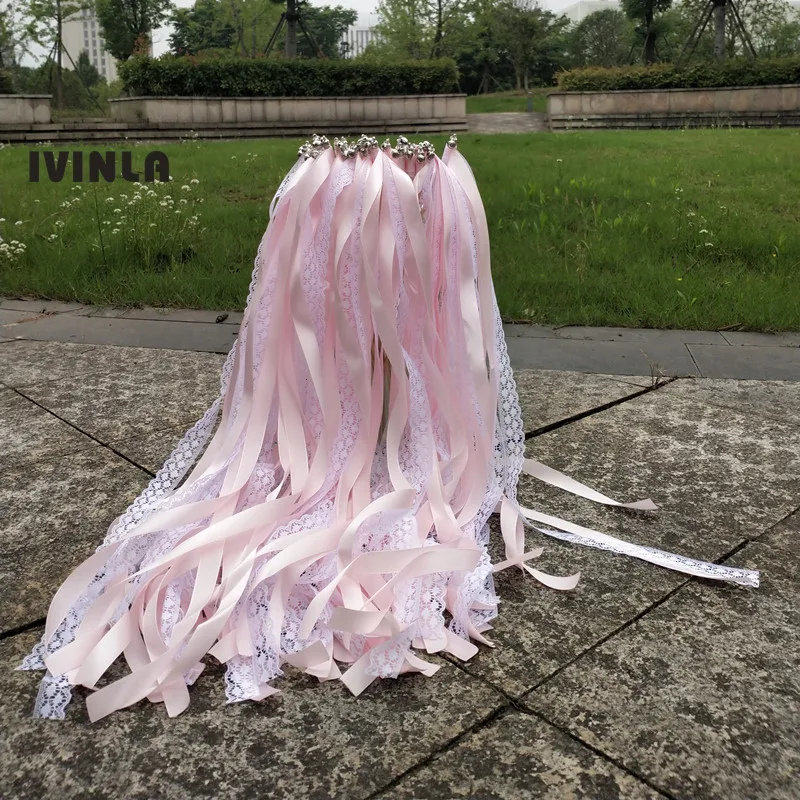 50Pieces/Lot pink wedding wands with lace for  Event Party Supplies Wedding