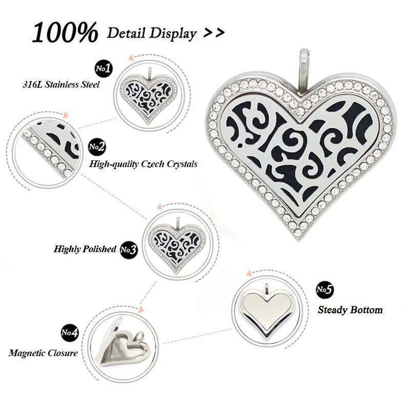 With chain as gift! 35mm magnetic 316L Stainless steel aromatherapy locket perfume diffuser locket pendant necklace