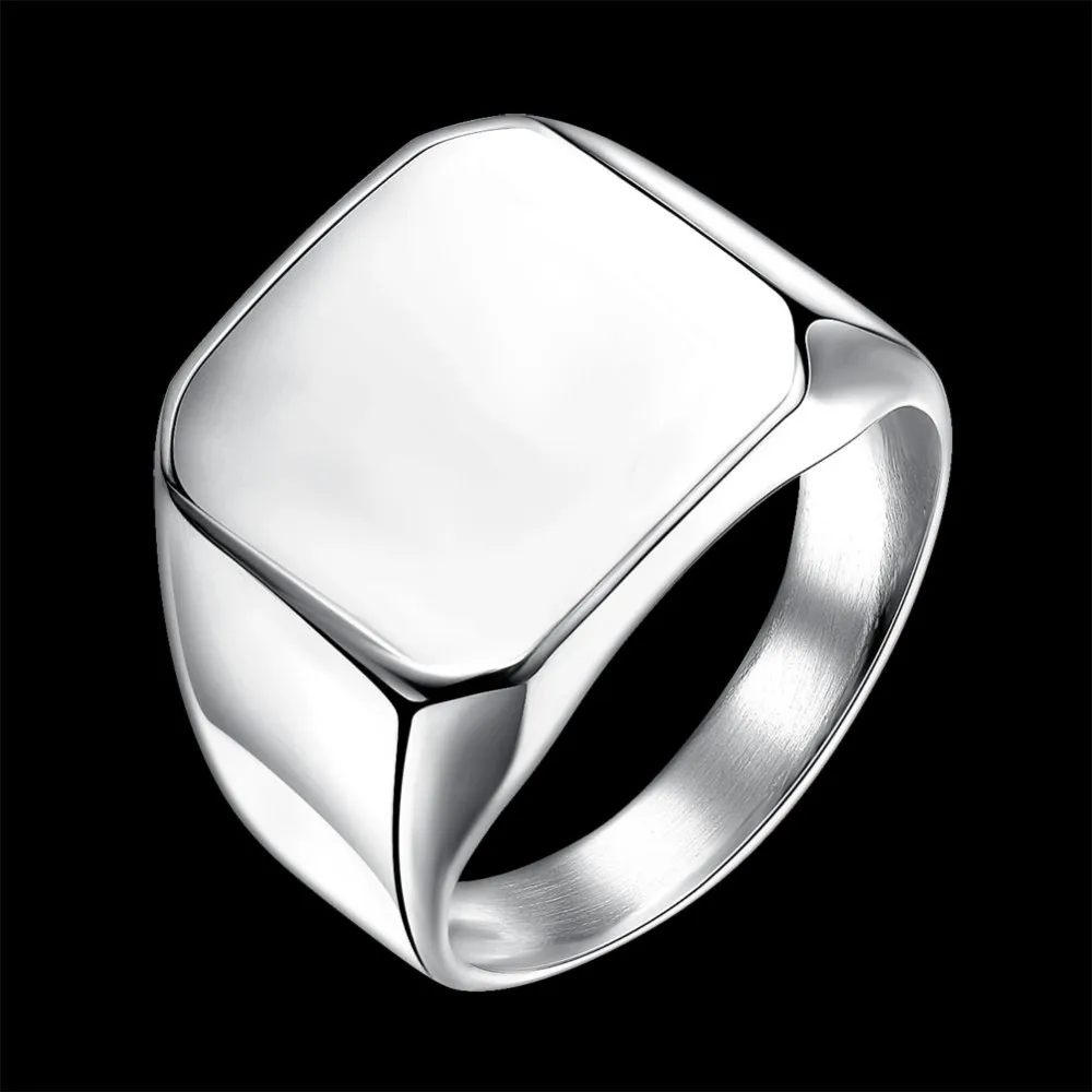 Punk Men Ring Square Big Width Signet Rings Fashion Male Finger Ring Stainless Steel Jewelry