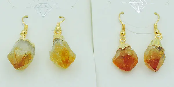 Natural Citrine Druzy Point Earrings Gold Plated