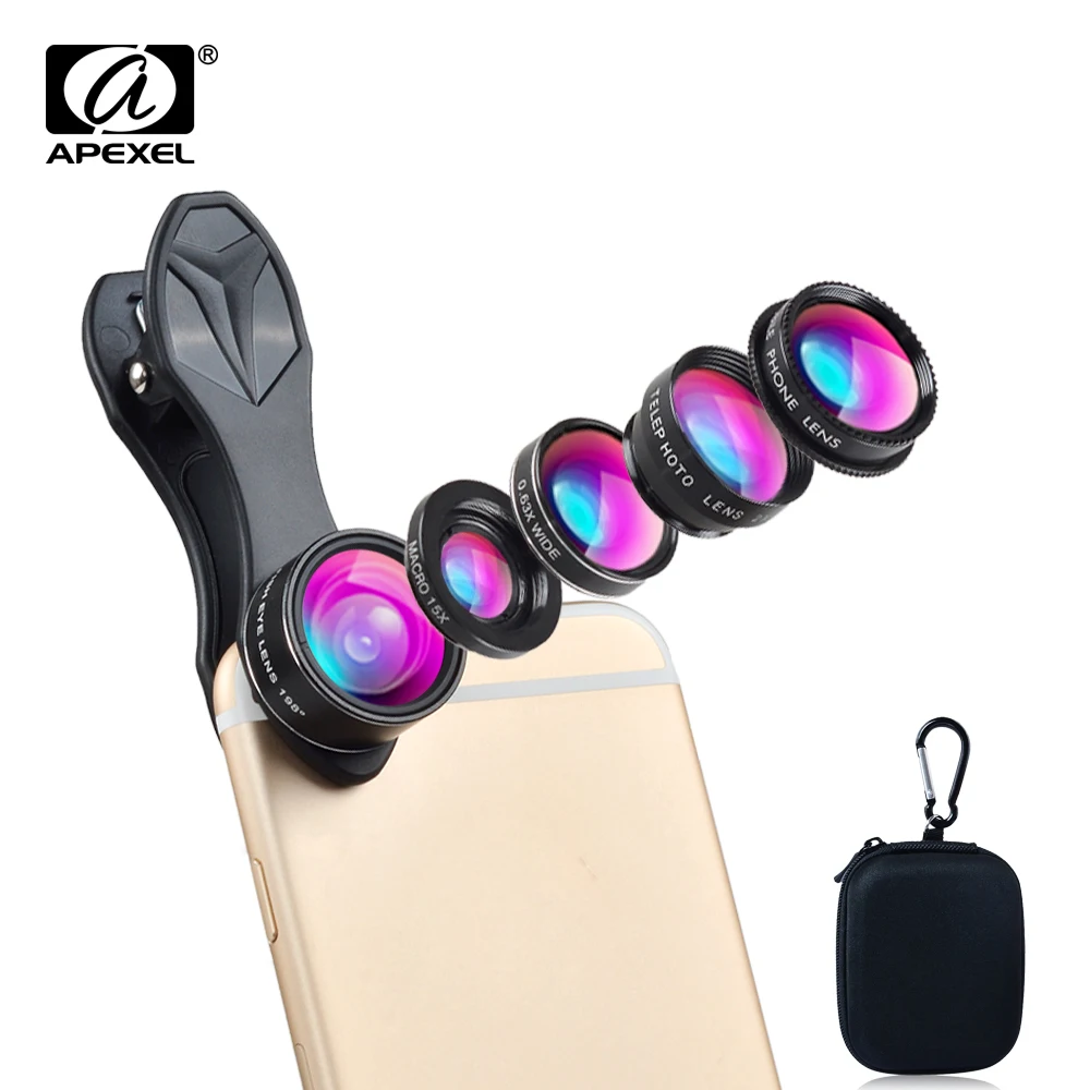 

Universal clip 5 in 1 0.63X Wide Angle+Macro+FishEye+2X Telephoto +CPL lens Camera Lens lente para for iPhone 6 plus xiaomi DG5H