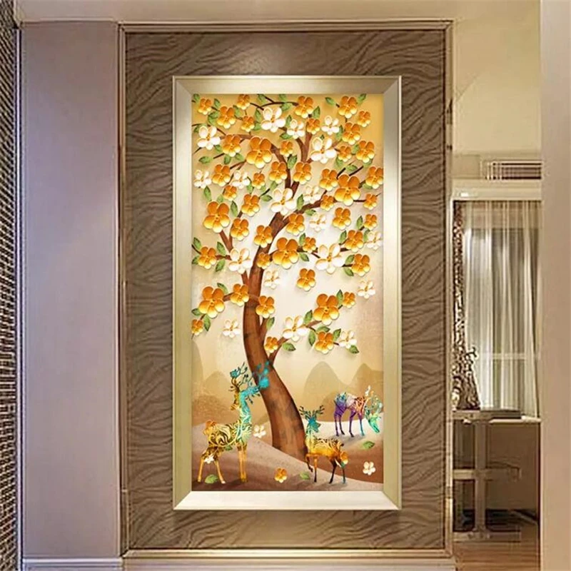 wellyu Custom wallpaper 3d обои deer European retro porch rich tree landscape decoration painting 5d papel de pared 8d wallpaper