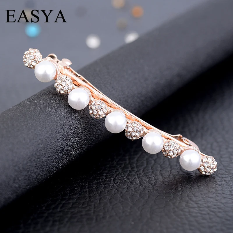 EASYA Women Girls Elegant Simulated Pearl Barrettes Hairpin New Fashion Alloy Rhinestone Crystal Hair Clips Accessories