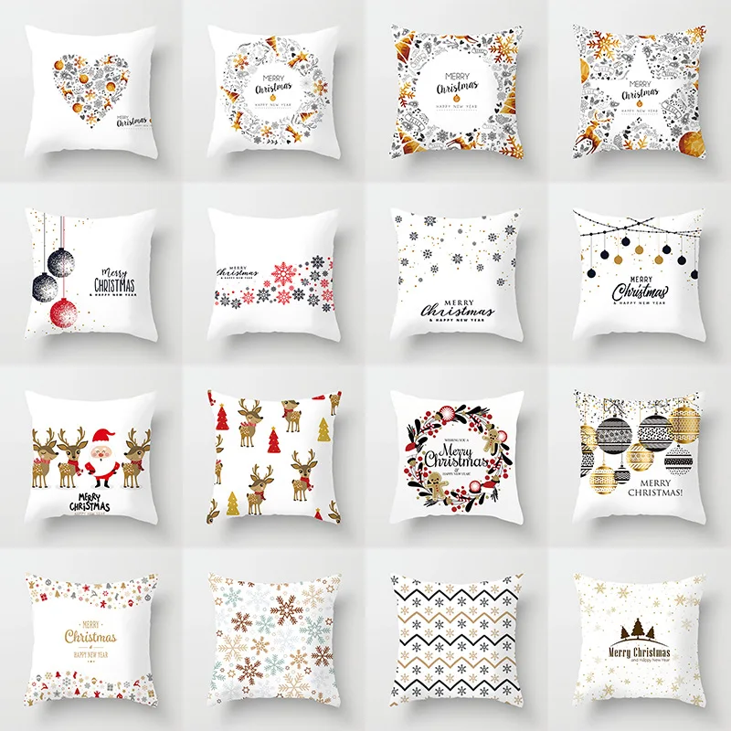 

Christmas Cushion Cover Merry Christmas Decoration Pillowcases Santa Claus Elk Pillow Case Cover White Christmas Gift Pillow