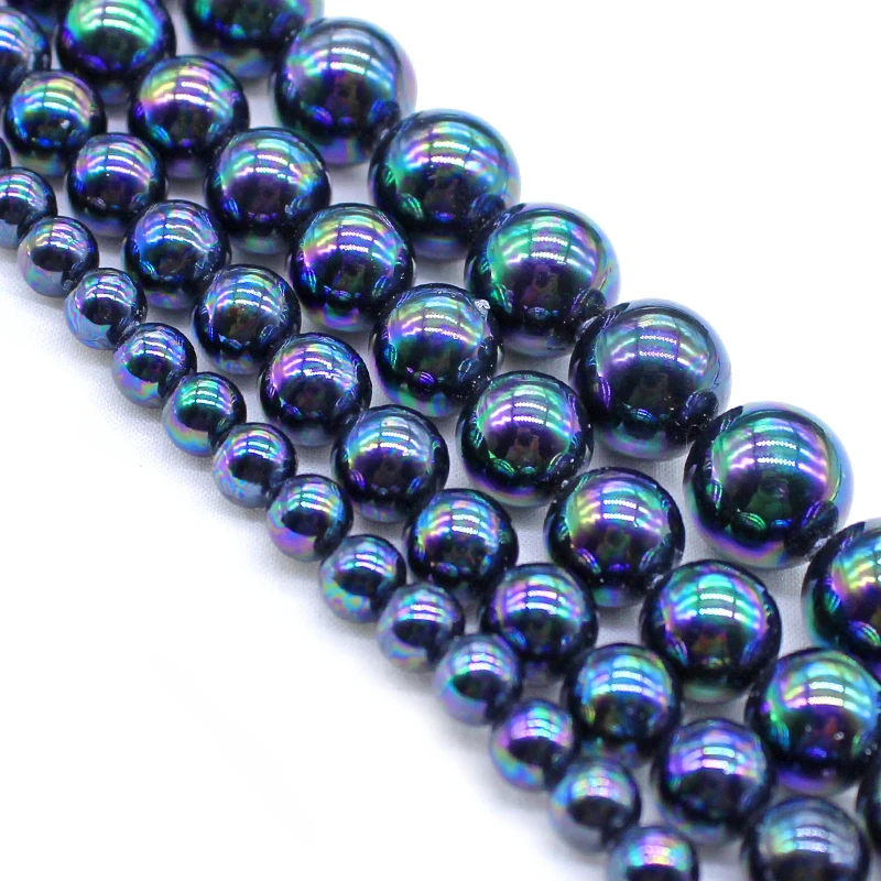 AA Natural Black Shell Pearl with Rainbow 6/8/10/12mm Round Loose Beads for Jewelry Making DIY Bracelet Earring Pendant Woman