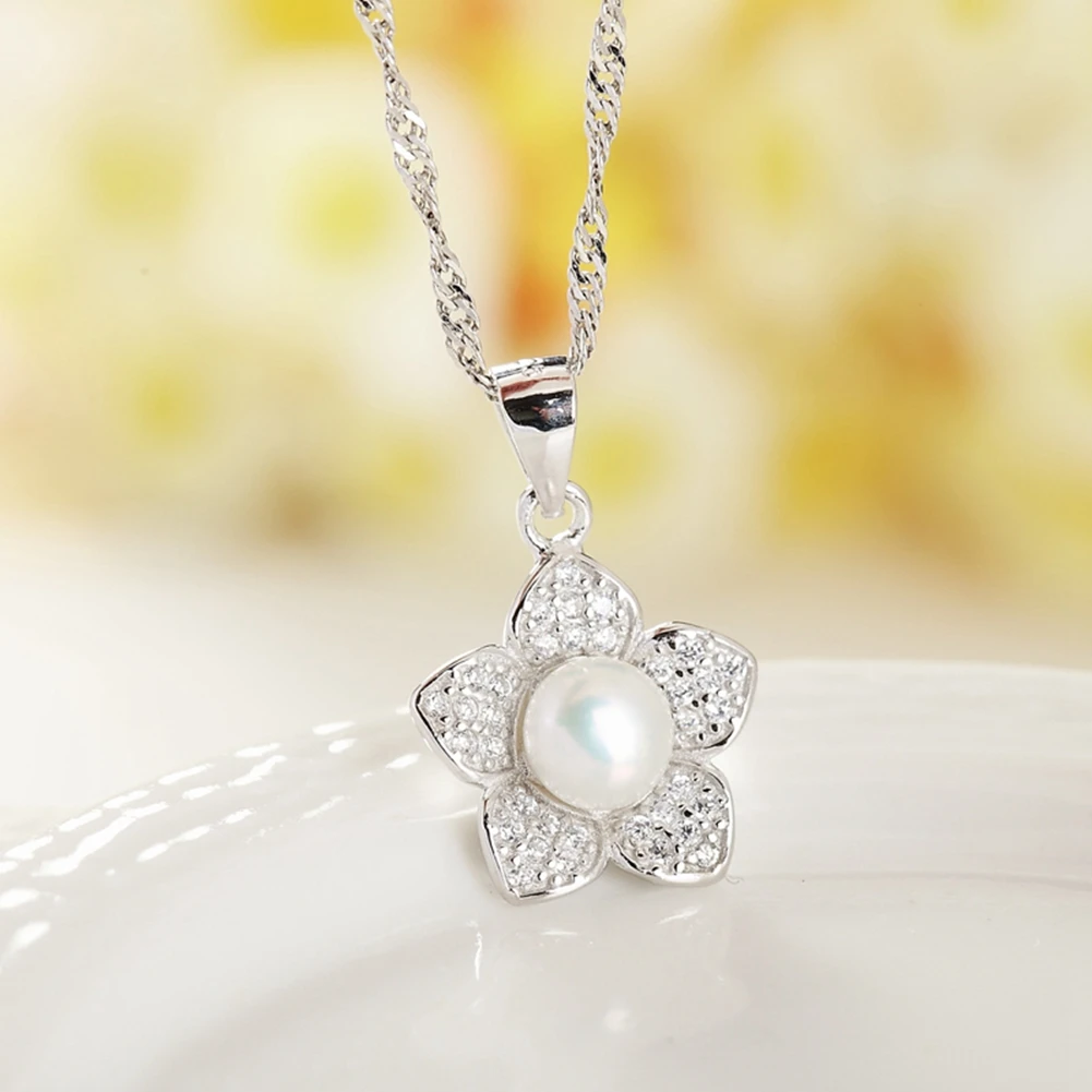 

Pure 925 Sterling Silver Necklaces For Women sterling-silver-jewelry Lovely Flower Pendant Necklaces Pearl Jewelry Gifts GTN062