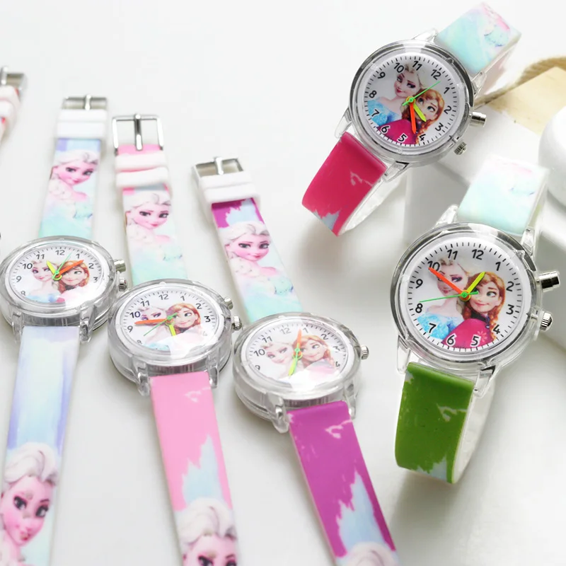 Montre princesse Elsa pour enfants, montre-bracelet, source de lumière colorée, cadeau de fête pour dames