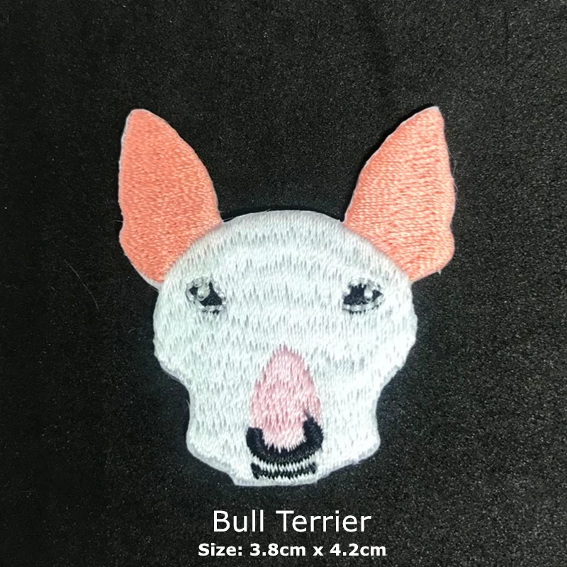 1PCS Cute White Bull Terrier Dog Patch Embroidered Cloth Stickers Kids' Clothes Accessories Iron On Patch for Clothing