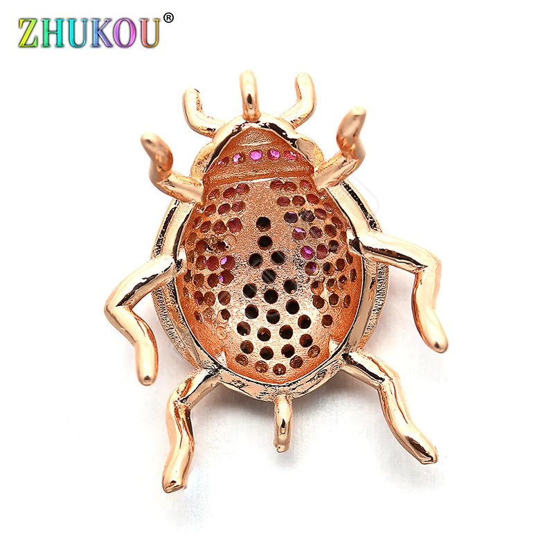 18*21mm High Quality Brass Cubic Zirconia Beetle Charms Connectors, Insects, Mixed Color, Hole: 1mm, Model:VS222
