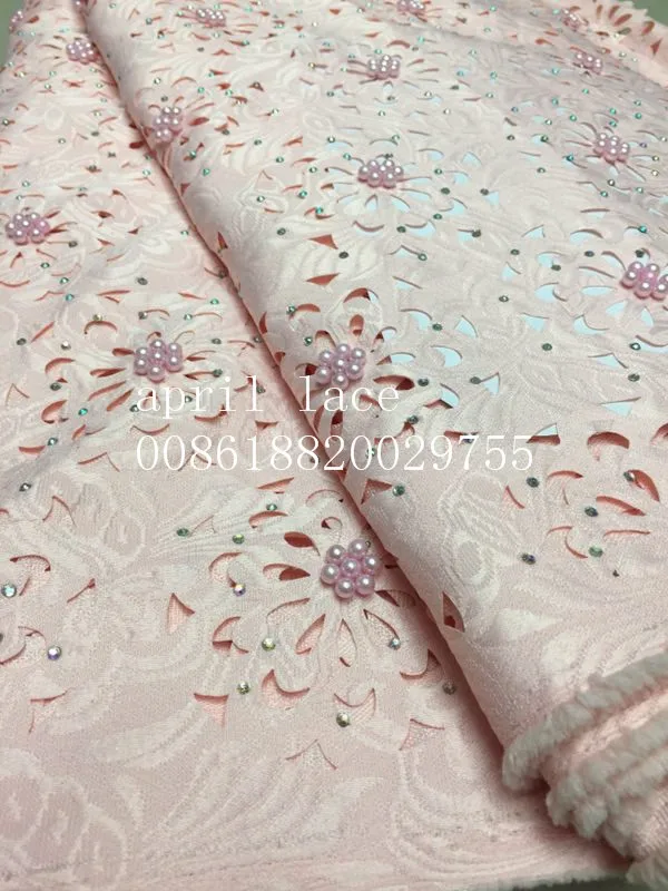 

ab001 baby pink pearls stone laser cut out fabric lace for evening dress/sawing/wedding
