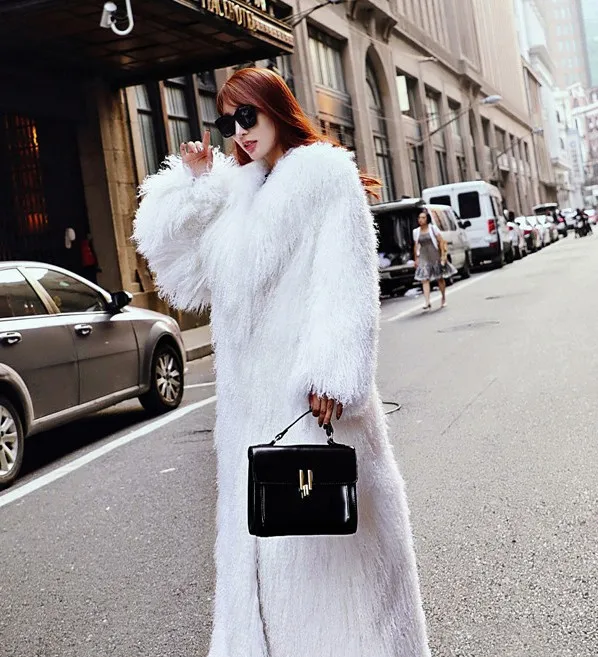 New Genuine Mongolia Sheep Fur coat Women full pelt Sheep Fur Jacket very longer fur coat make Big Size Free Shipping F432