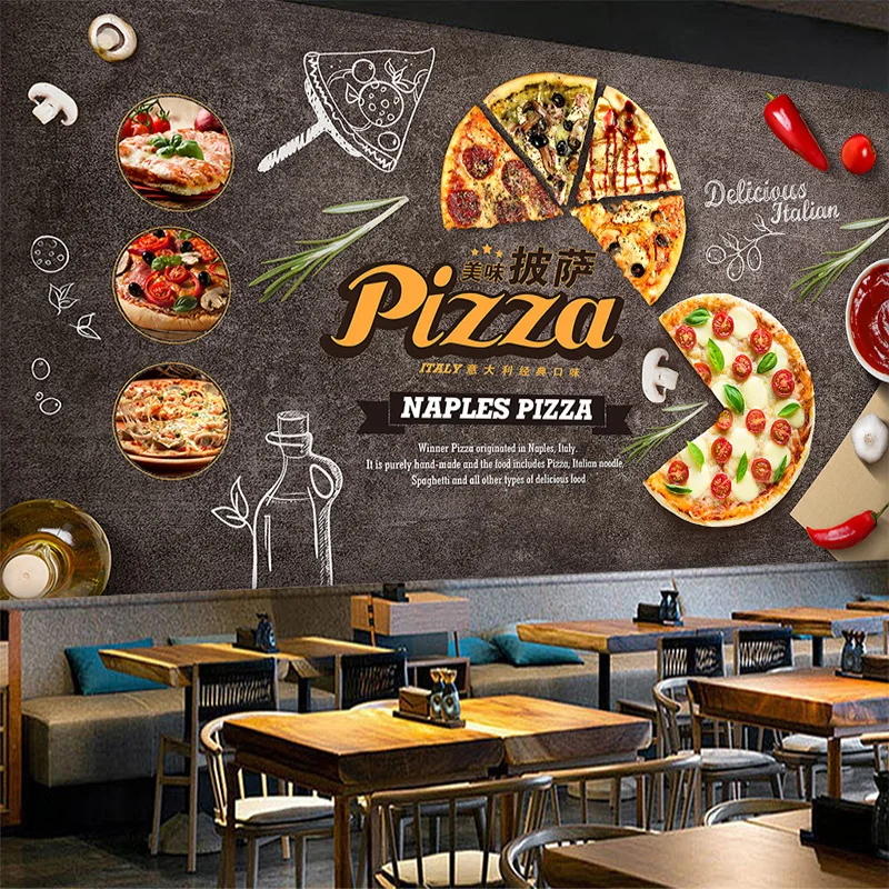 Papel de parede para mural de alimentos, personalizado, qualquer tamanho, atmosfera criativa, desenhos animados, pizza, café, restaurante, fundo
