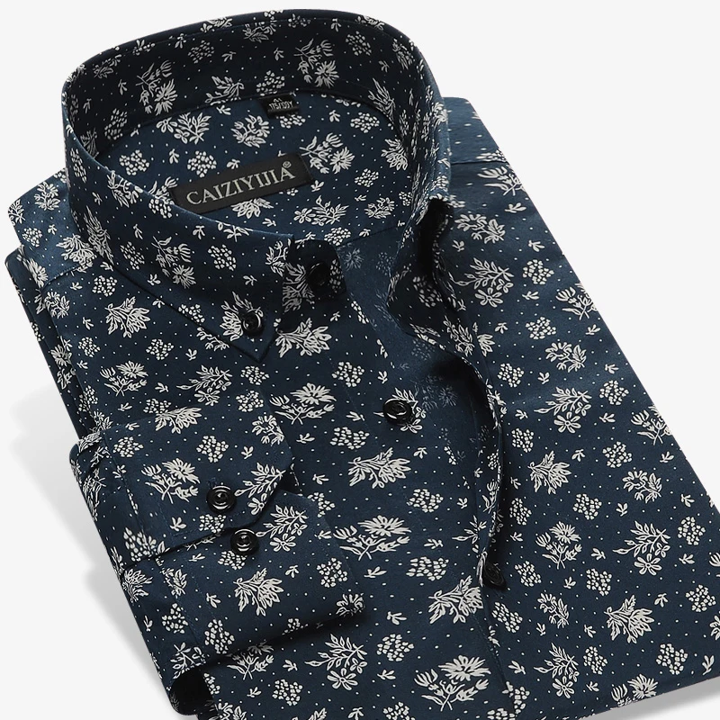GREVOL New Arrival 100% Cotton Men\'s Fashion Floral Casual Clothes Original Design Printing Long Sleeve Shirts Slim Fit