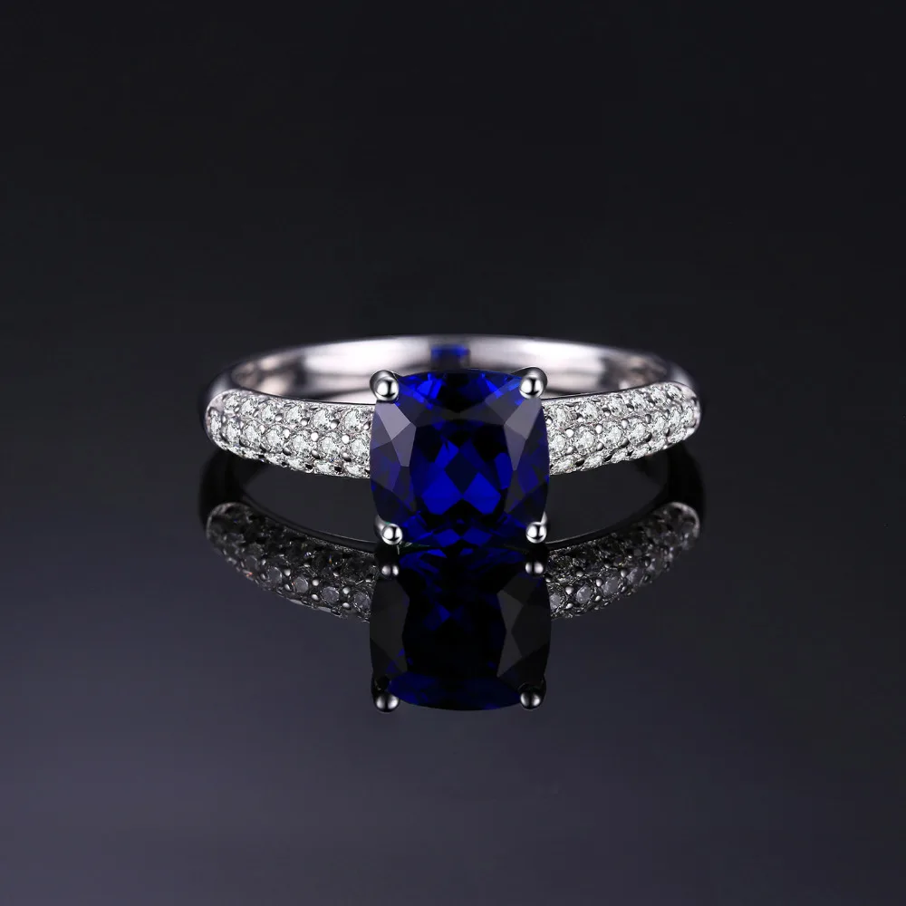 JewelryPalace Cushion 2.2ct Created Blue Sapphire 925 Sterling Silver Ring for Women Fashion Statement Gemstone Engagement Ring