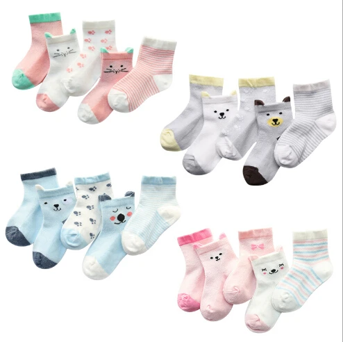 

2021 New Spring Summer Baby Socks Cartoon Animal Newborn Infant Kids Boys Girls Mesh Net Children Socks 5 Pairs/Lot