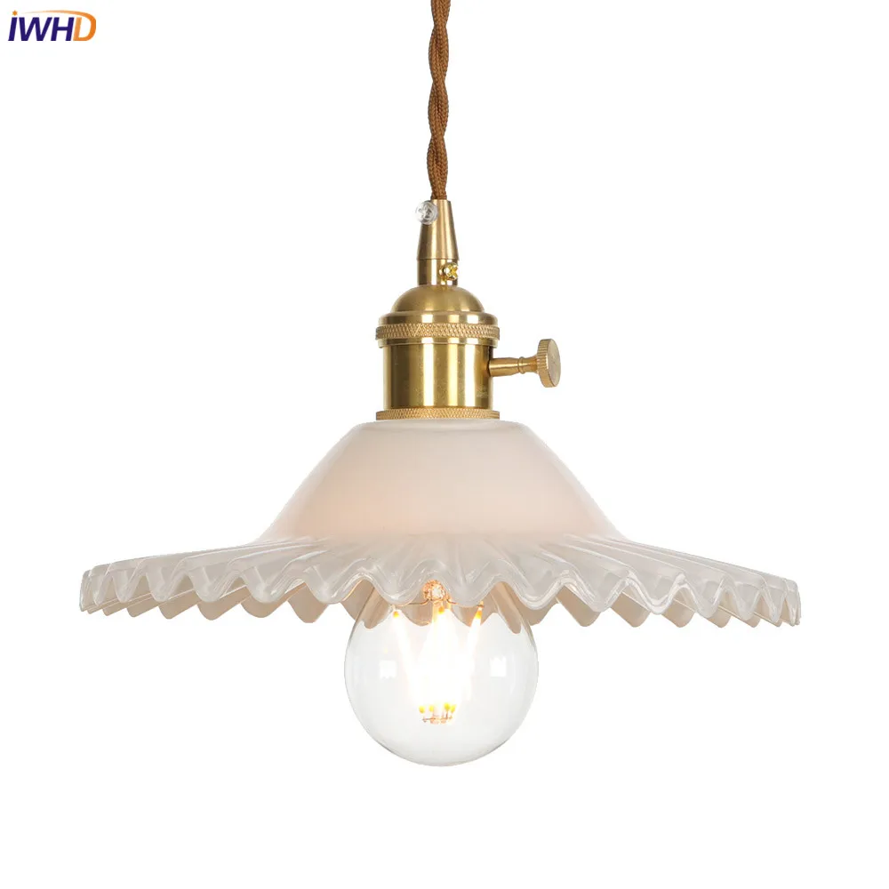 

IWHD Copper Nordic Pendant Lights LED Adjustable Glass Hanglamp Switch Retro Industrial Hang Lamp Fixtures Retro Industrial Lamp