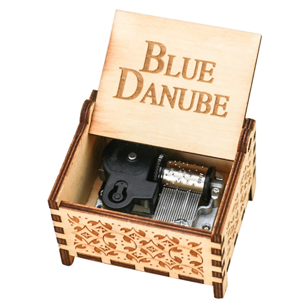 The Blue Danube Music Box 18 Note Windup Clockwork Mechanism Engraved Wood Music Box for Kids,Play The Blue Danube