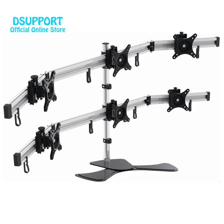 

15-27" Aluminum Alloy 6 Screen LCD TV Mount Free Lifting Sliding Full Motion 6 screen Monitor Holder Desktop Stand