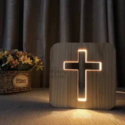 USB 3D LED Wood Night Light jesu cross christiana 3D Illusion Luminaria Lamp Gifts For christian religious catholicism orthodox