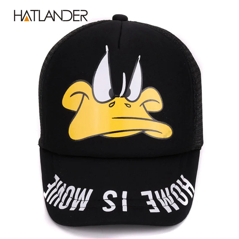 Hatlander cute children baseball caps baby girls sun visor hats boys snapback casquette gorras cartoon duck kids summer mesh cap