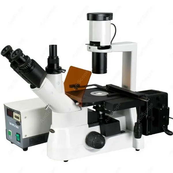 EPI Fluorescence-AmScope Supplies 40x-400x Plan Phase Contrast Culture Fluorescent Inverted Microscope SKU: IN300T-FL