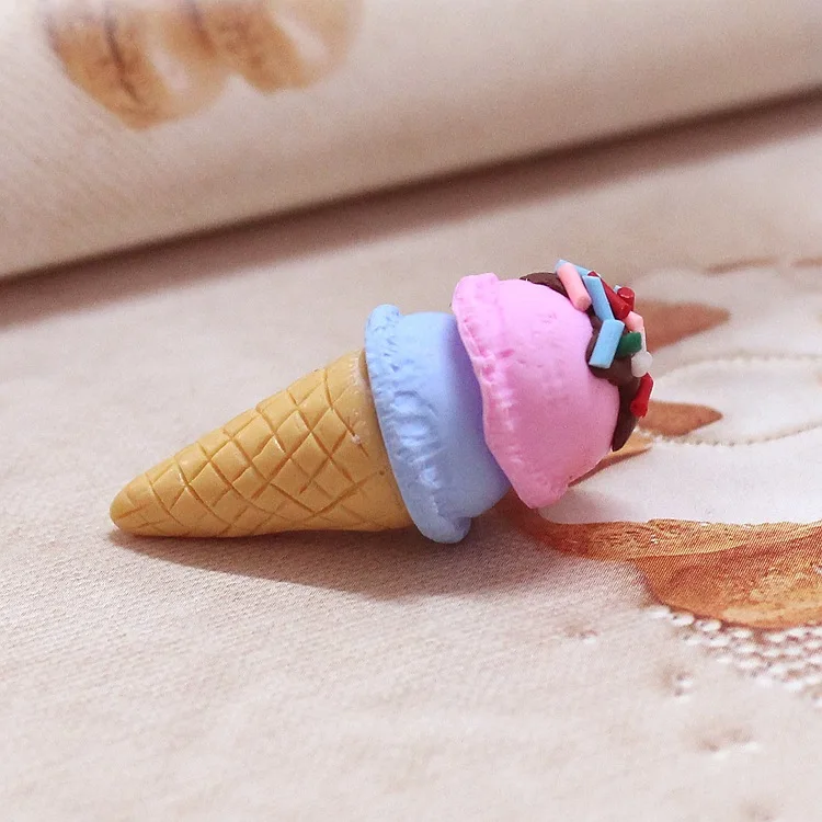 6pcs 31*15mm Polymer Clay Ice Cream Flat Back Resin Food Necklace Charms Very Cute Keychain Pendant Necklace For DIY Decoration