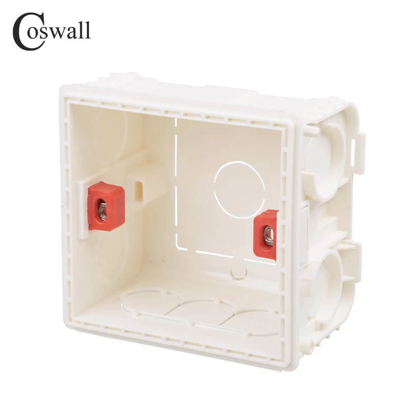 Coswall-Caixa de montagem ajustável, cassete interna, 86 tipo interruptor e soquete, fiação vermelha branca, 86mm x 85mm x 50mm