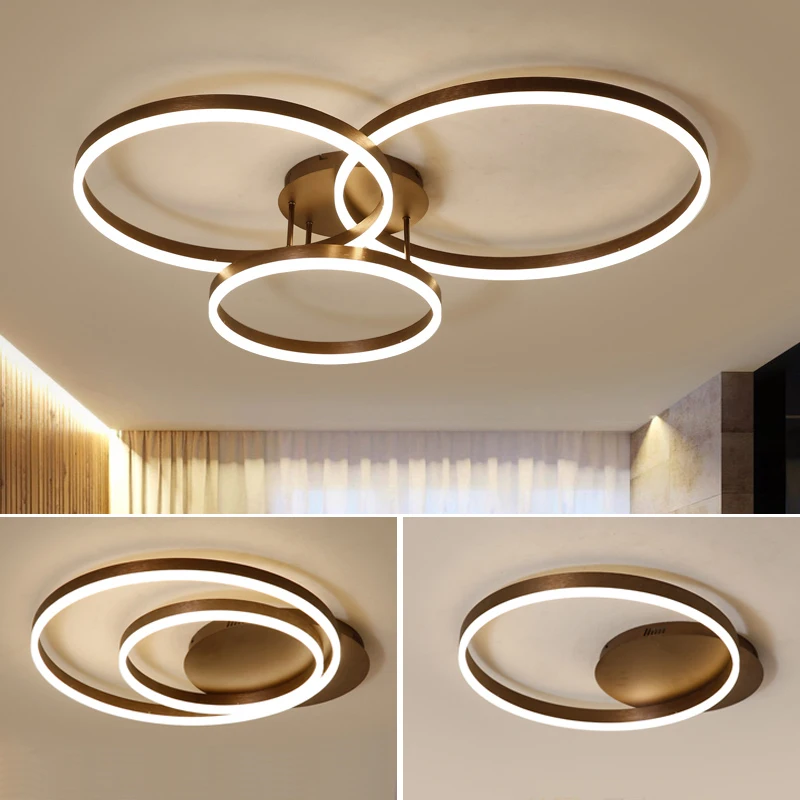 

Hot sale Creative rings led chandelier ceiling for living room lights bed room ledlamp Brown modern chandelier lighting fixtures