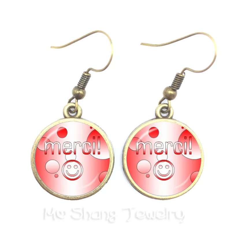 Merci Maitresse Glass Cabochon Earrings Classic Jewelry For Women Drop Earrings Teacher Thanksgiving Gift