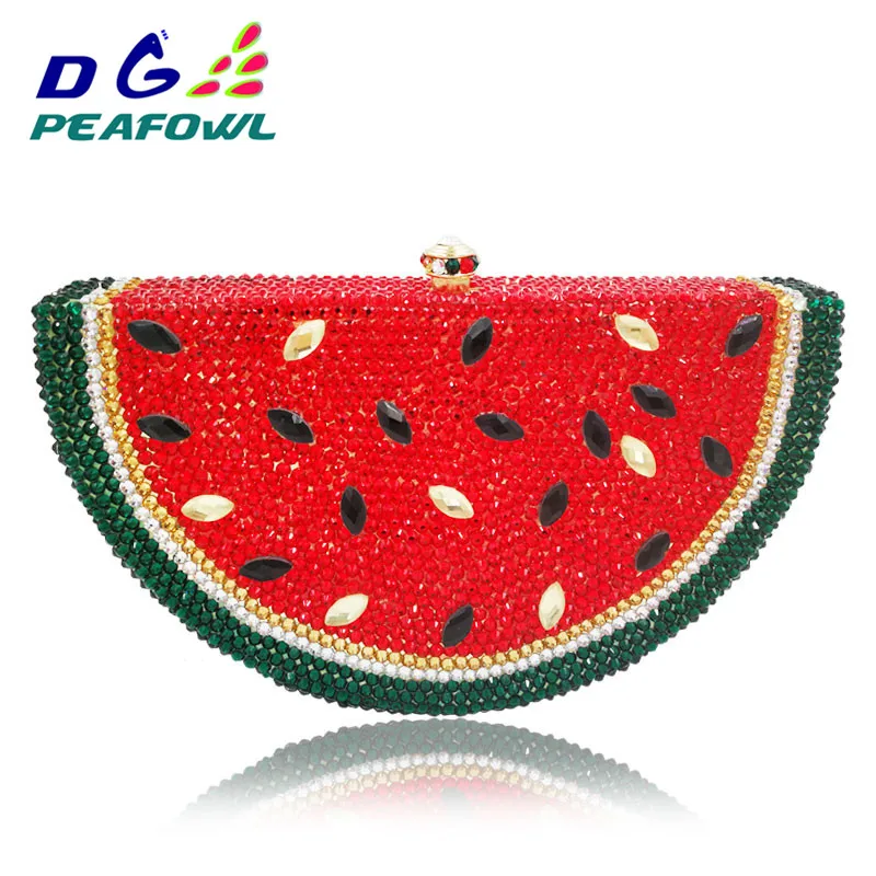 

Fashion Fruit Watermelon Women Clutch Bag Crystal Clutches Lady Evening Handbags Diamond Phone Package Bridal Wedding Party Purs