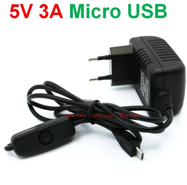 50 pcs 5V 3A EU Raspberry Pi 3 Power Supply Switch Button Micro USB Interface Power Charger Adapter 5v3a for Raspberry Pi 3a usb