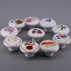 Round Ceramic Kitchen Cabinet Knobs Handles Pastoral Cupboard Drawer Door Knobs Pulls Hardware