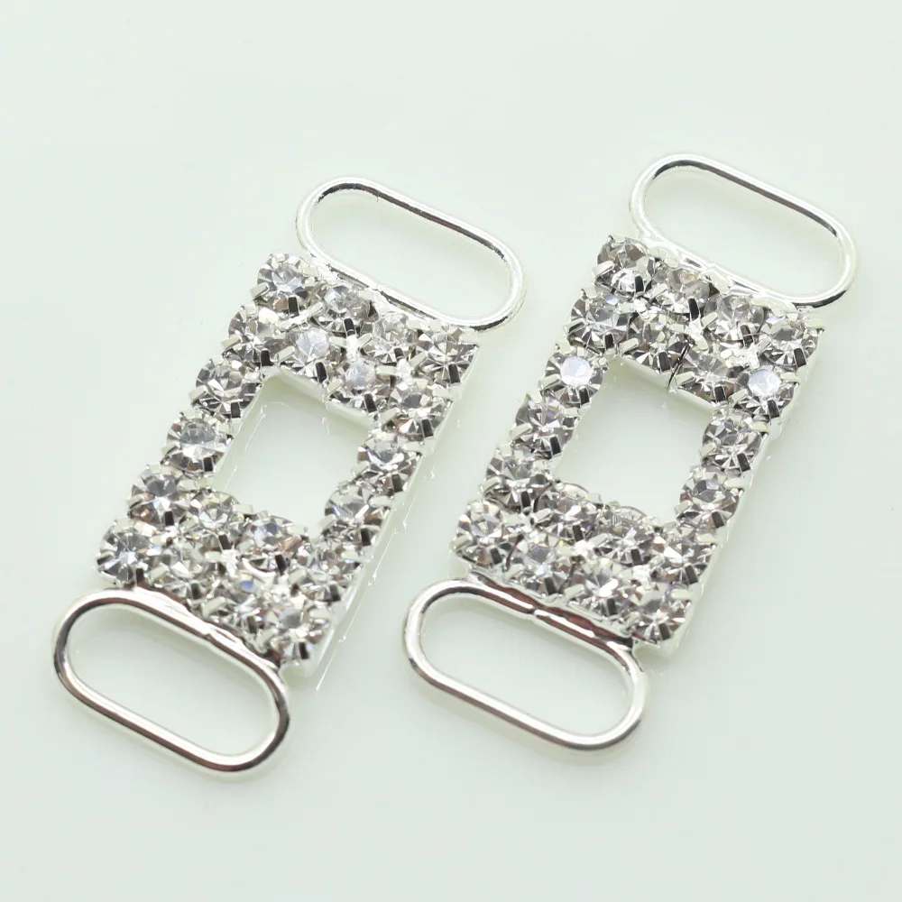Silver Rhinestone Bikini Buckle Sew-on Swimwear Bikini Connector Bag Shoes Clothing Buckle Crystal Beachwear New 10x30mm, 10 Pcs