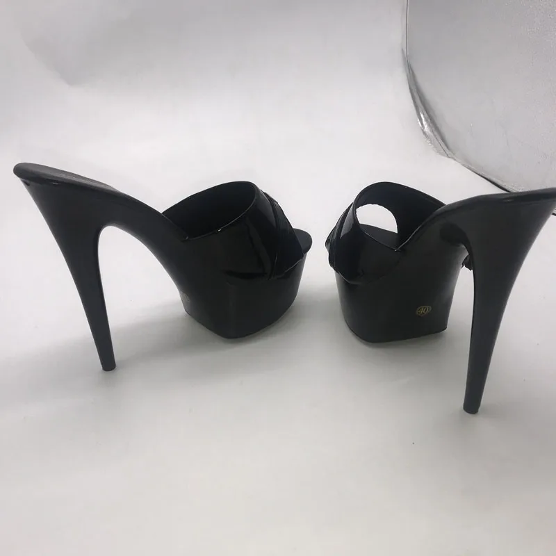 LAIJIANJINXIA New Sexy Nightclub Women Wedding Party Shoes Black Dancing Shoes 15cm High Heels Thick Platform Slippers