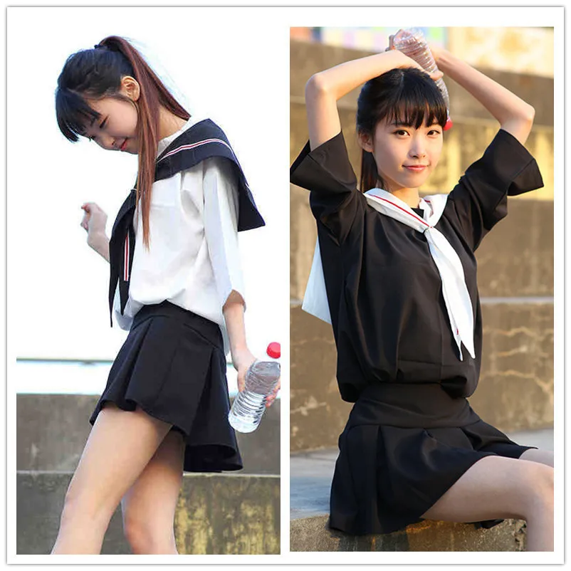 Japanische Weibliche Studenten Arbeit Tragen Sailor Schuluniform Kurzen Ärmeln Britischen Naval Stil Graduation Leistung Anzug D-0194