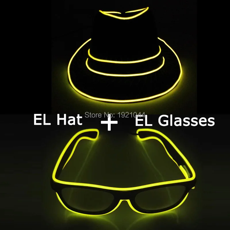 LED Party Hat + LED Glasses Men Fashion Glowing Flashing EL Product Set Flashing DJ Tie For Bar Club Costume Decoration