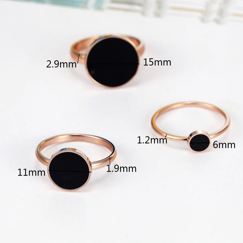 New Design Brand Ring For Women Titanium Steel Black Acrylic Three Wide Rose Gold Color Beauty Anillos Female Rings Jewelry Gift