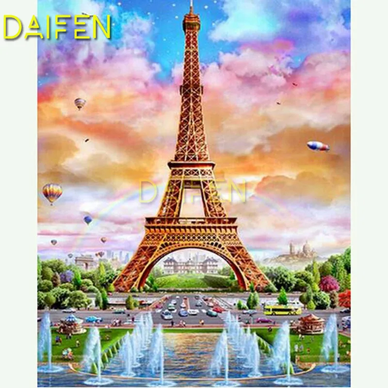 Full Round Diamond mosaic Full Square Diamond painting colorful sky balloon fountain tower DIY Diamond embroidery Cross stitch