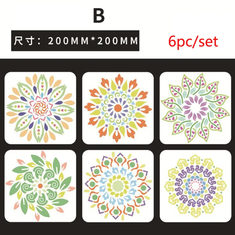 

6pc Stencil Mandala Flower Templates Decor DIY Graphics Painting Scrapbooking Stamp Ornament Album Embossed Template Reusable