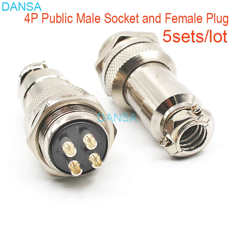 5pcs GX20 4 Pin 4P Aviation Plug M20 20mm Docking and Public Male Socket Female Plug Of Cable Metal Chassis Connector