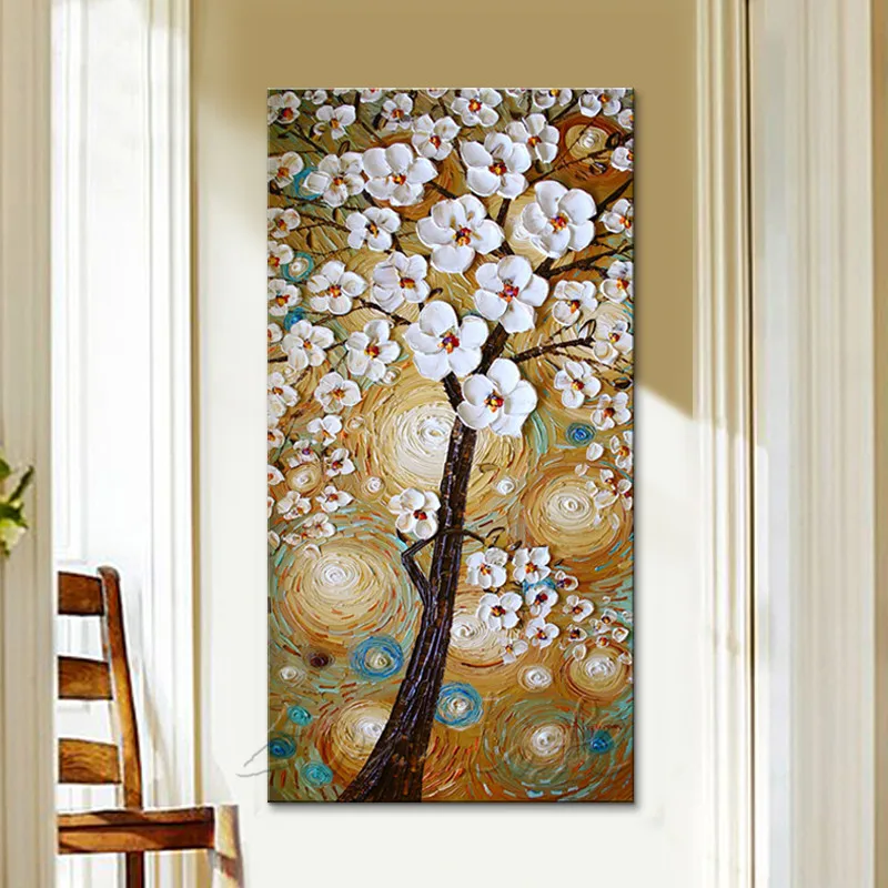 Canvas Painting Hand Painted palette knife 3D texture Flower Tree Wall Pictures For Living Room Christmas decorations for home11