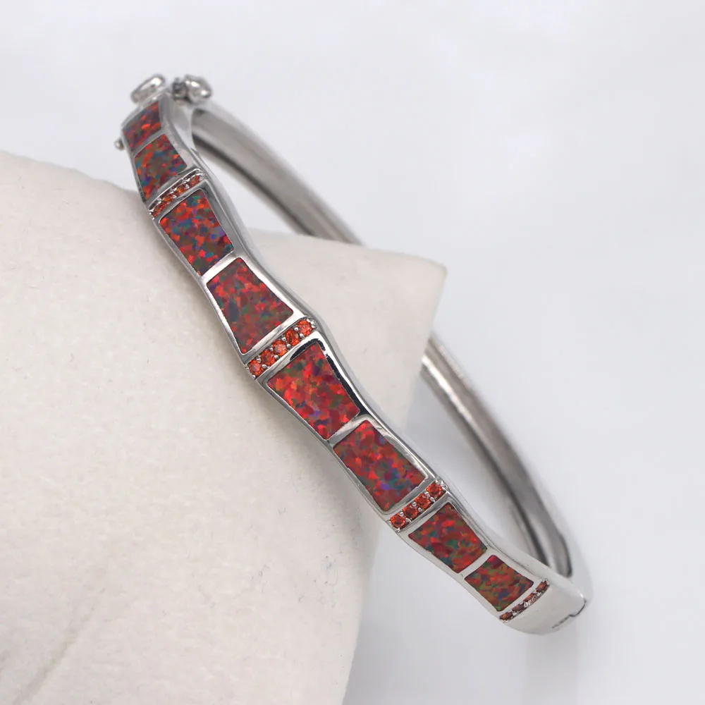 JLZ-012 New design red Fire Opal Bangles Unique Design Silver Plated Bangle For Women Fashion Jewelry Lover Christmas Gifts